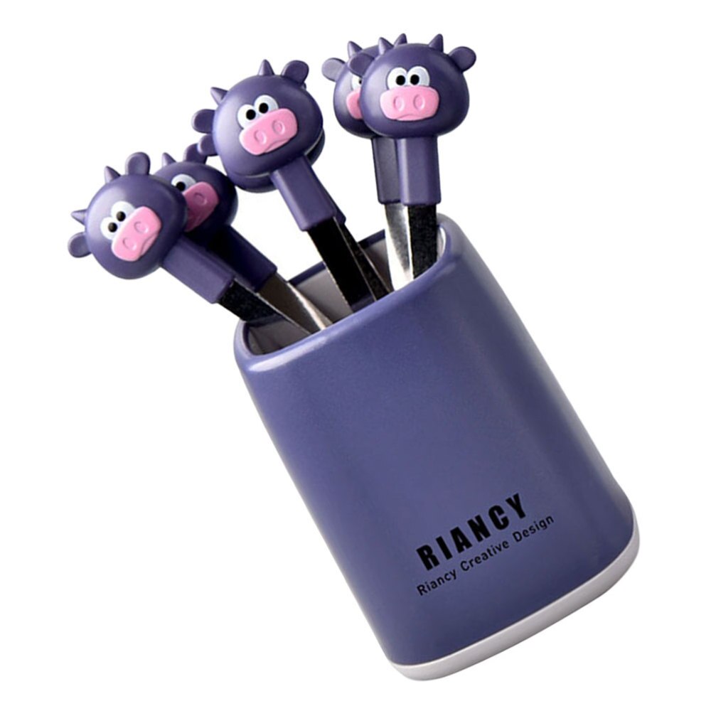 1 Set Cartoon Calf Fruit Forks Stainless Steel Forks with a Holder