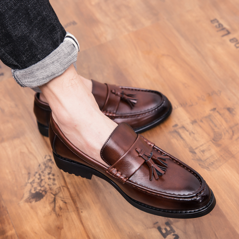 Rommedal heren loafers met kwastjes, leren schoenen voor heren, feest, bruiloft, heren plateauschoenen, casual schoenen, sapato masculino