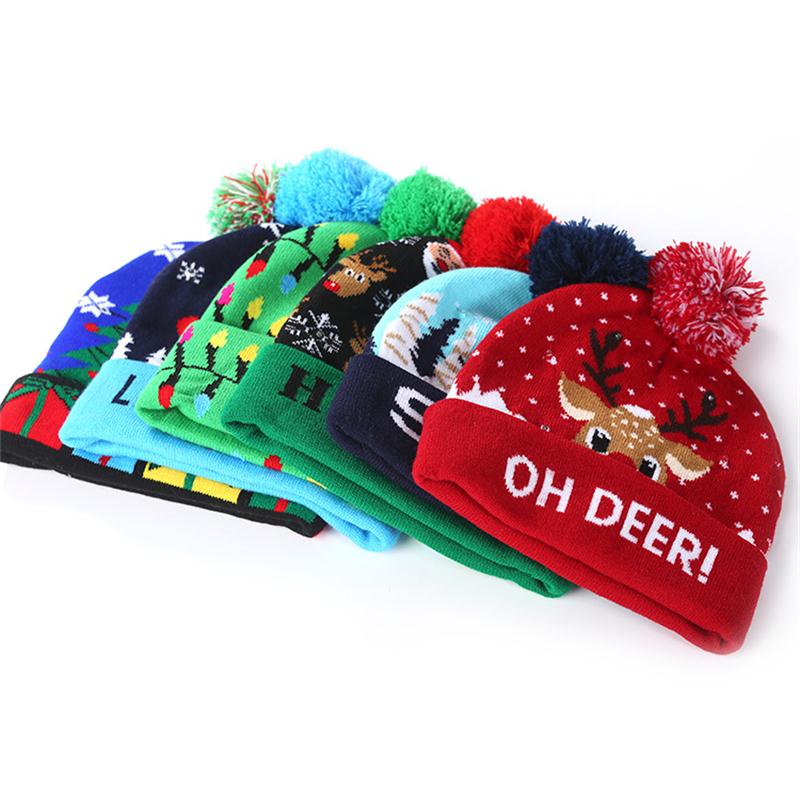 ON ! Year LED Knitted Christmas Hat Beanie Light Up Illuminate Warm Hat For Kids Adults Christmas Product