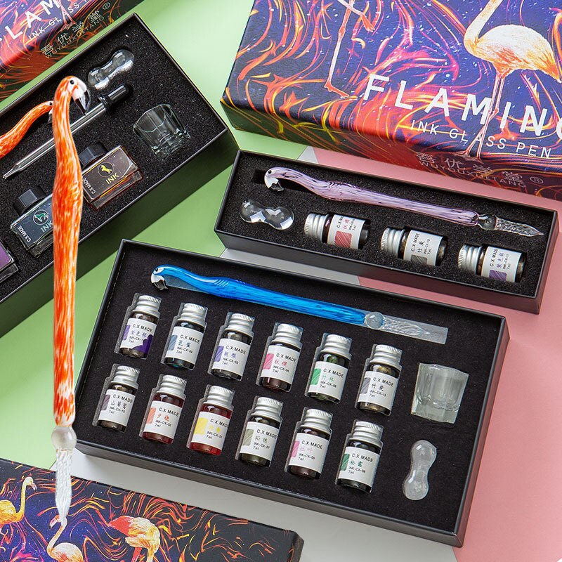 5/15pcs Glass Dip Pen In Water Pencil Color Ink Glass Signature Pencils Stationery Dip Pens And Ink Sets