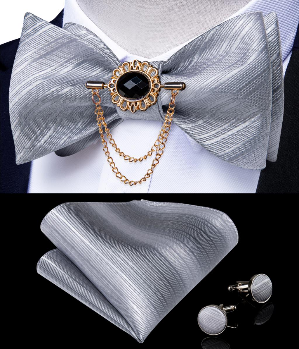 Luxury Gold Black Paisley Self Tie Men&#39;s Bow Tie Silk Woven Wedding Party Butterfly Ties Hanky Brooch Pin Set Tuxedo Bow DiBanGu: HL-3005-0009