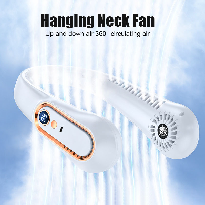 Nackenventilator, Mini, tragbar, faul, leise, blattloser Ventilator, USB-Aufladung, Heimbüro, Camping, Digitalanzeige, 5-Gang-NackenbüGel-Luftkühler