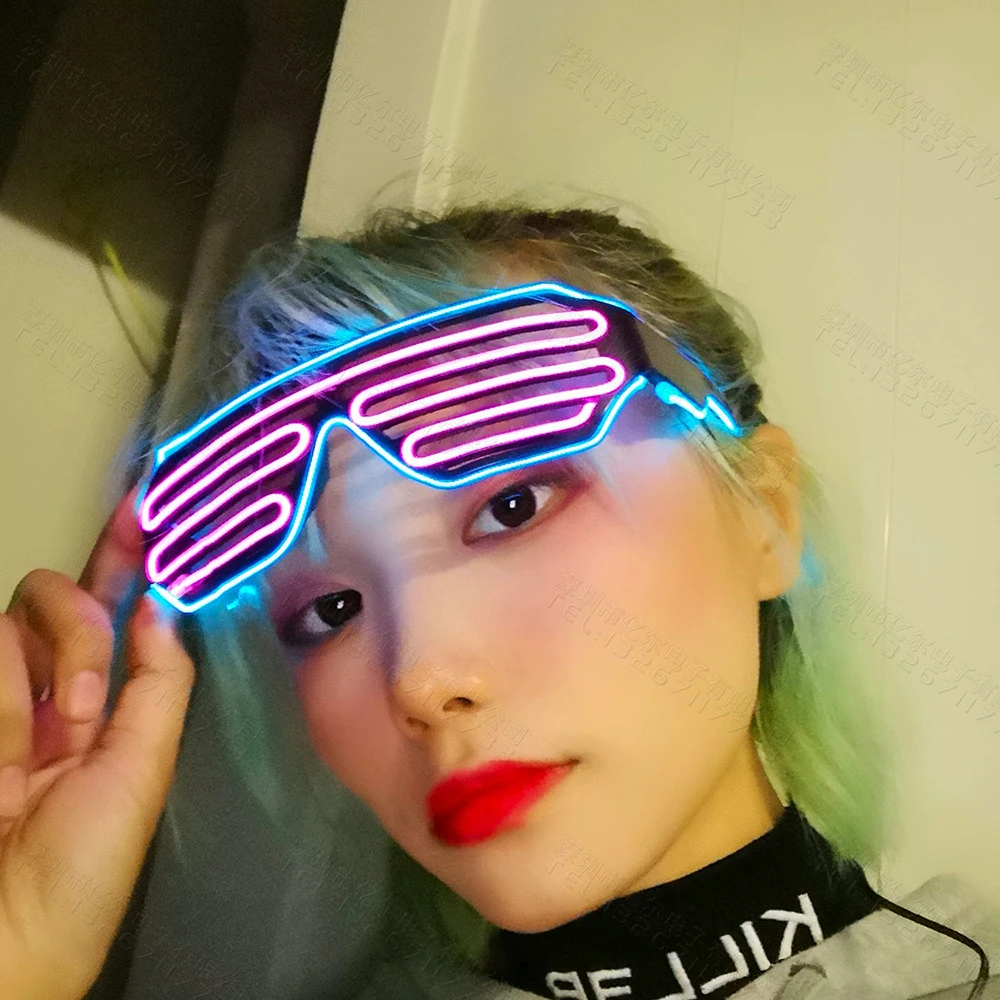Lunettes rave néon à obturateur clignotant à LED, lueur dans l'obscurité, nuances, Noël, fête d'Halloween