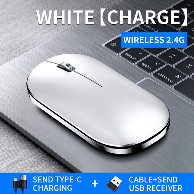 Wireless Bluetooth Mouse Rechargeable Silent Ergonomic PC Gaming Mouse For iPad Mac Tablet Macbook Air Laptop Business Office: 2.4G white