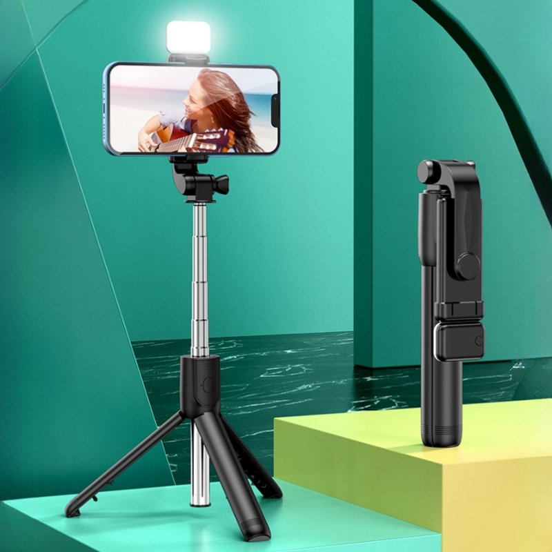 Selfie Stick per selfie con treppiede portatile espandibile tutto in uno per iPhone con telecomando con telecomando wireless BT staccabile compatibile