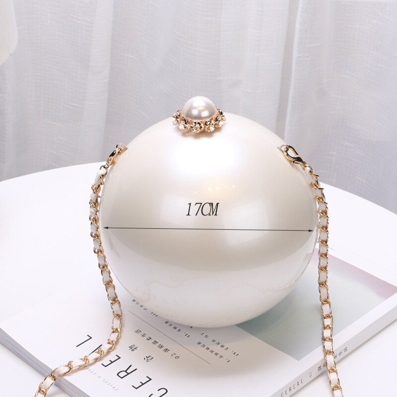 Pearl Ball Shaped Evening Bag Ladies Handbag Women Round Shoulder Wedding Bags: 17CM