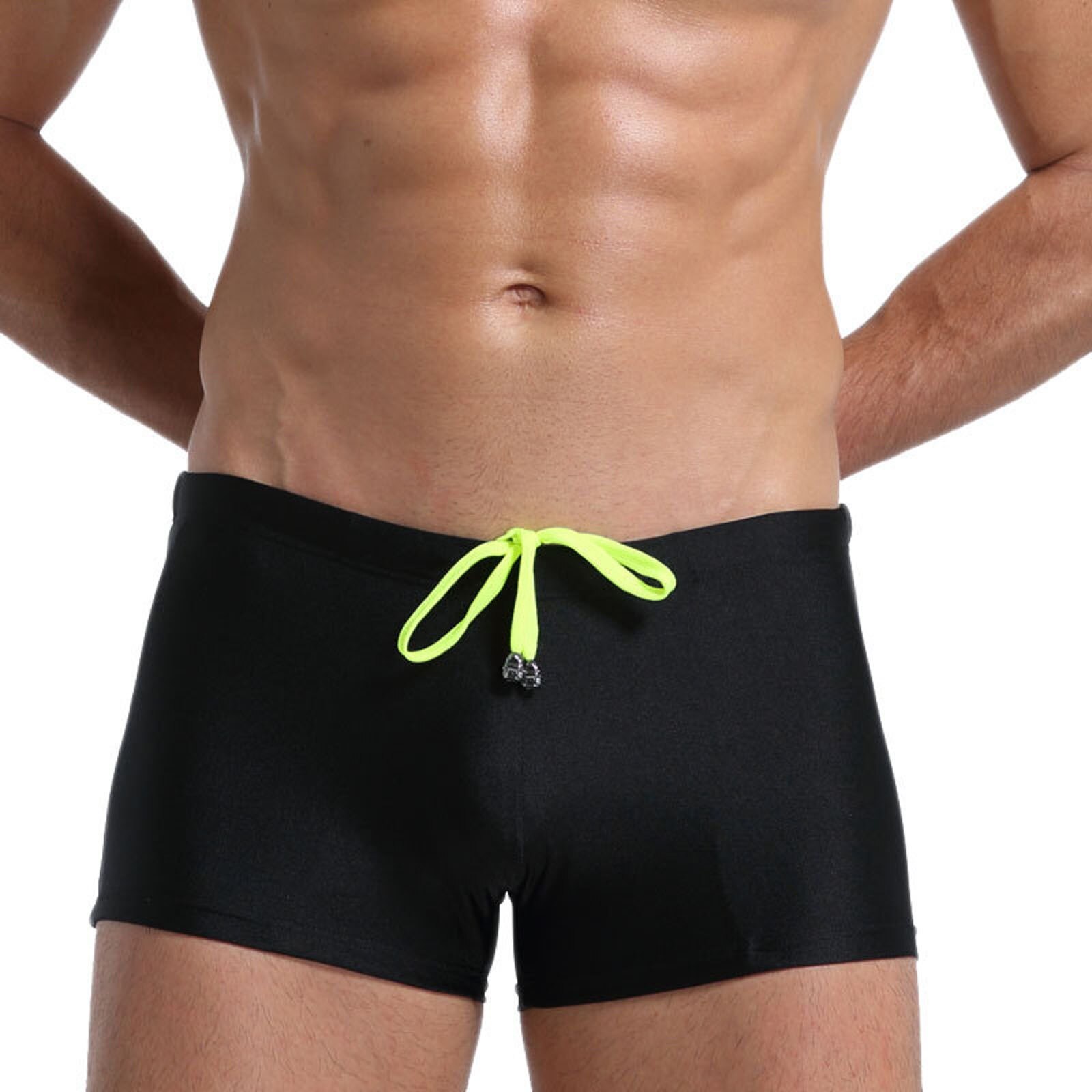 Men's Flat Swim Trunks Lace-up Beach Breathable Quick-drying Trunks Summer Bathing Beachwear Terno De Baño Купальники: Black / XL