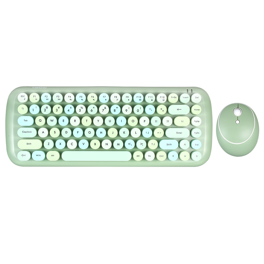 Mofii CANDY Keyboard Mouse Combo 2.4G Wireless Mixed Color 84 Key MiniKeyboard Mouse Set with Circular Punk Key Caps: Green