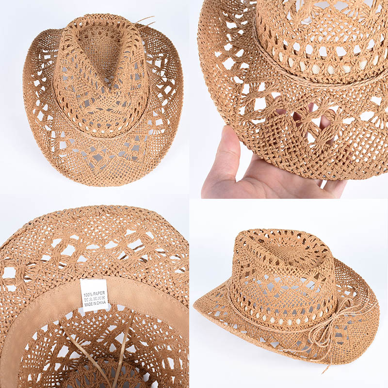Sombrero de vaquero occidental para mujer y hombre, gorra de sol de playa de verano , sombreros vaqueros de vaquera, sombrero de paja, sombrero de vaquero Vintage blanco y negro para mujer