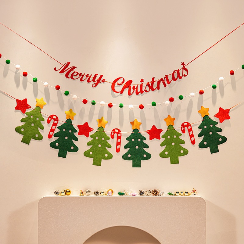 Christmas decorations, tree ornaments, indoor LED lights, pictures, background walls, atmosphere, scenes, decorations and flags.