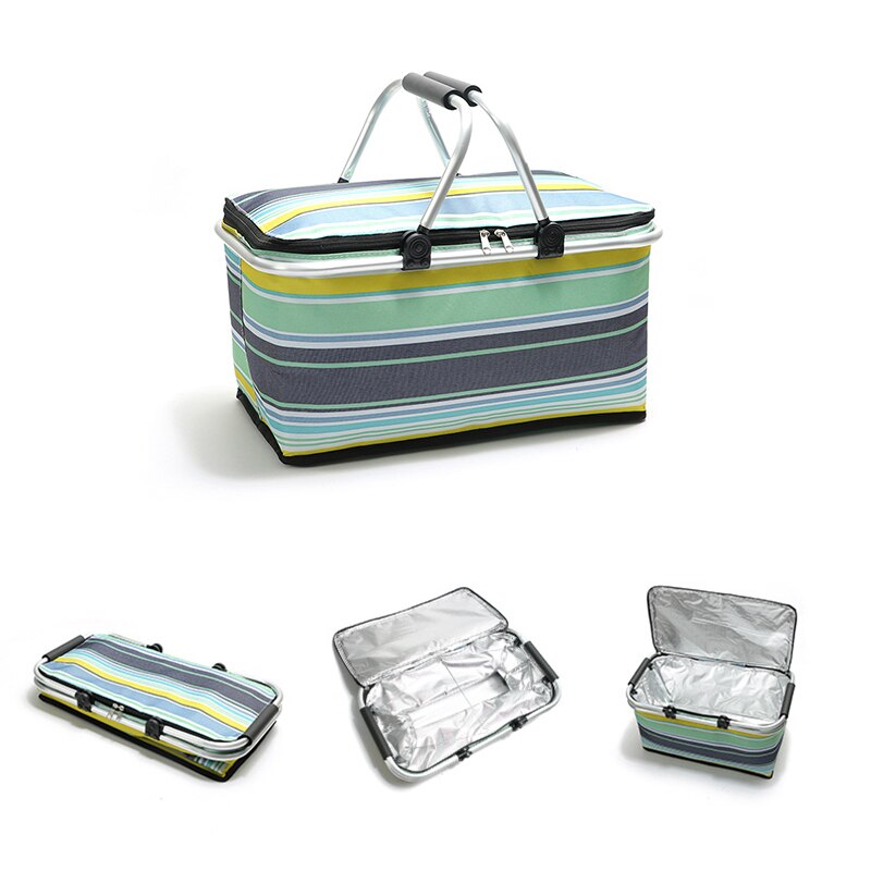 Insulated Picnic Basket Bag - 24L Collapsible Cooler with Folding Handle - Cool Storage for Food, Drinks, Camping, Travel