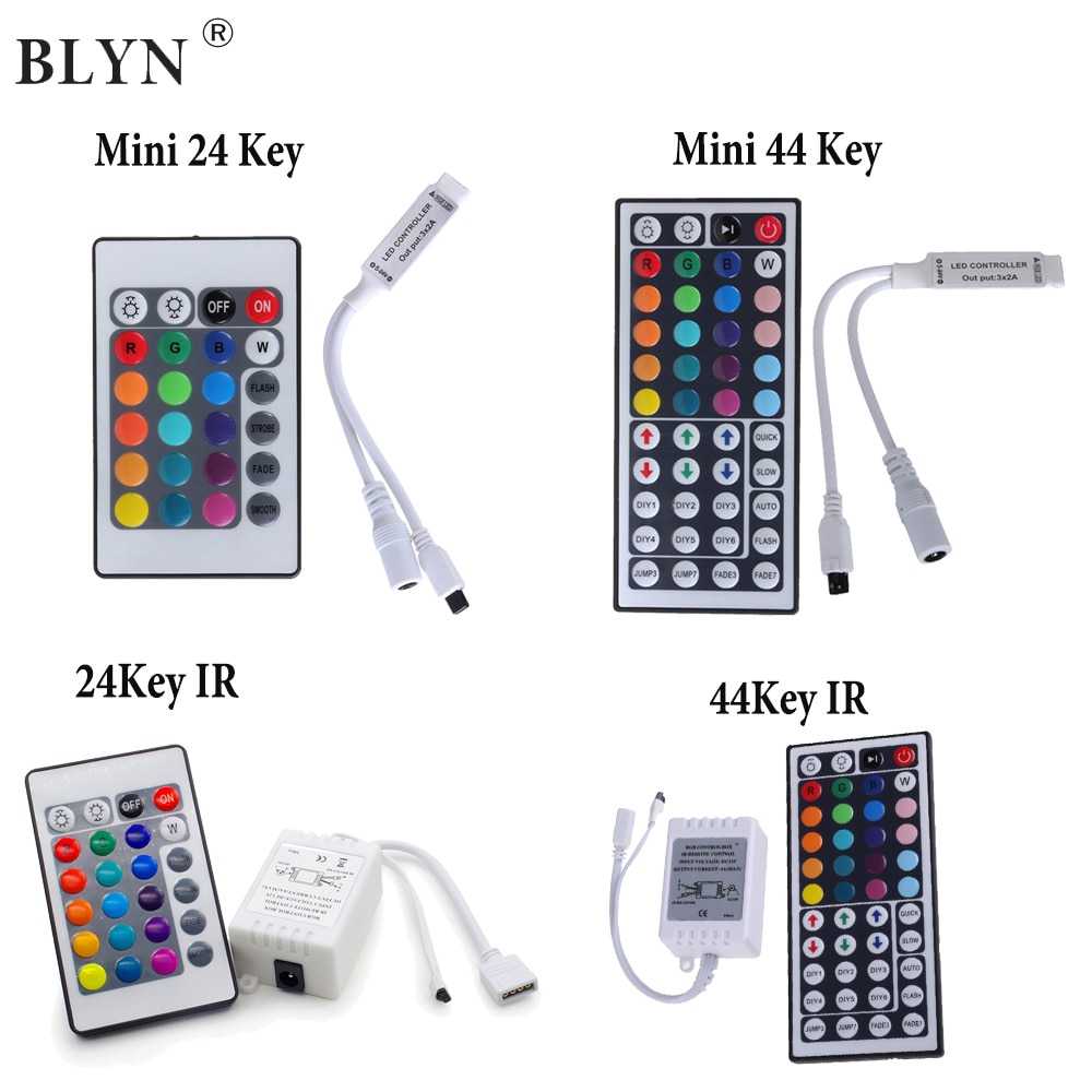 BLYN LED RGB Controller Dimmer 4Pin DC5V 12V 24V 6A Mini 24/44 Key IR Remote Controler Wireless For 5050 3528 RGB LED strips