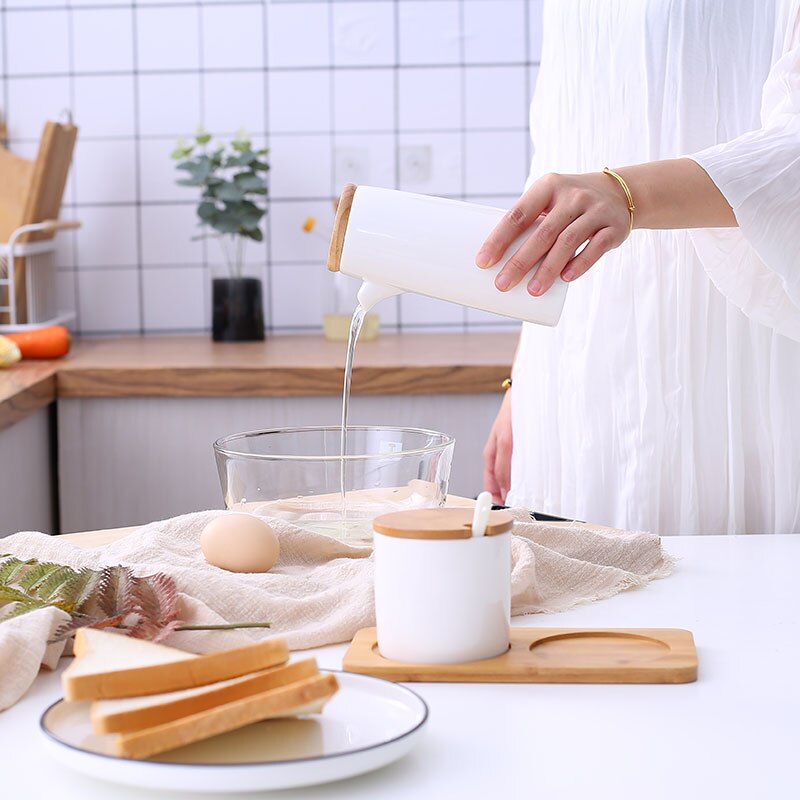 Kök kryddor burkar set keramiskt salt mononatrium glutamat krydda låda hushålls sojasås vinäger krydda flaska burk