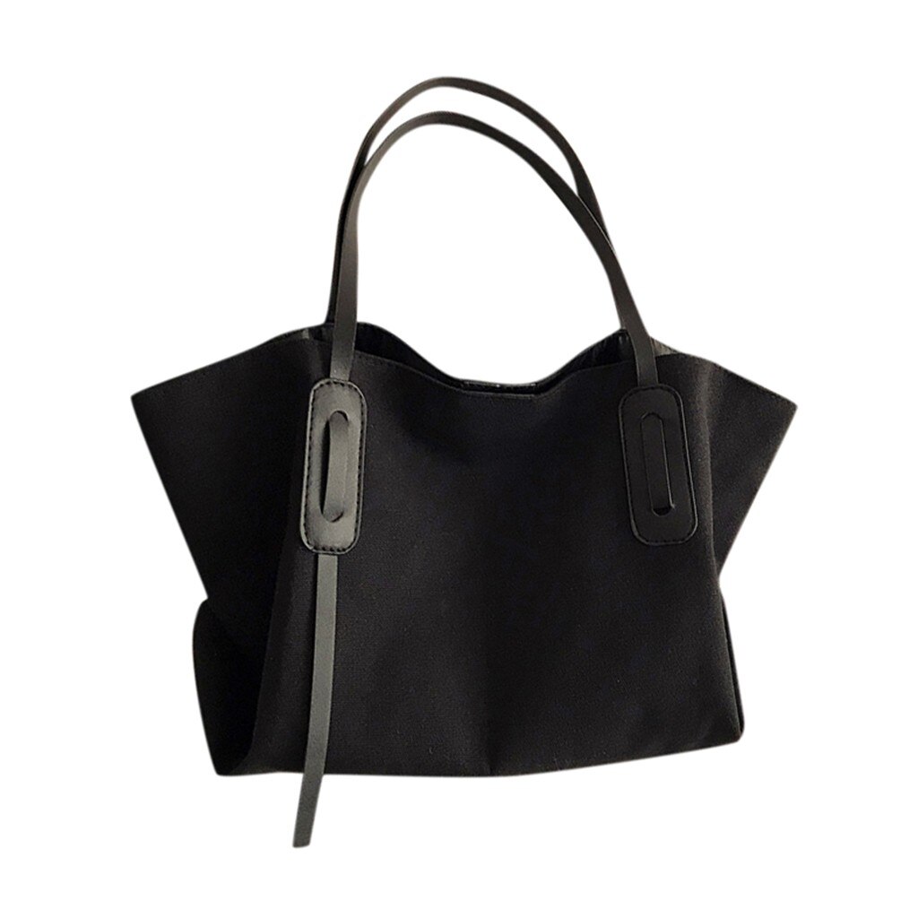Sac à bandoulière pour femmes tendance grande capacité couleur uni toile Sac à main Sac à bandoulière Shopping Sac à main décontracté Sac Sac à main #20: Black
