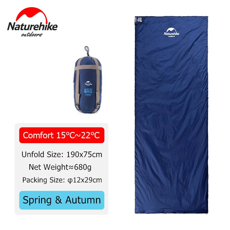 Naturehike Slaapzak Ultralight LW180 Waterdicht Katoen Slaapzak Natuur Wandeling Zomer Outdoor Wandelen Camping Slaapzak: Navy - 190x75cm