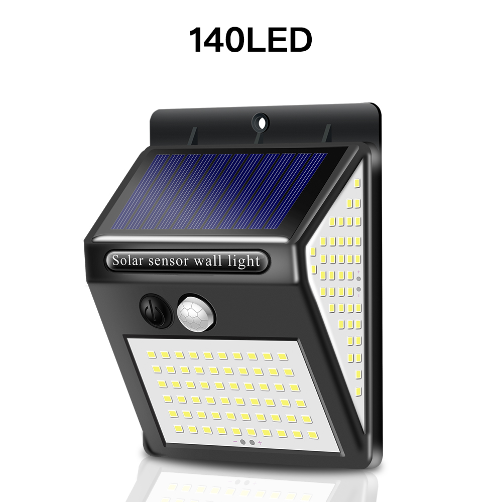 CHIZAO, 4 paquetes de luces solares de pared para exteriores, luces de jardín, sensor de movimiento PIR a prueba de agua, 3 modos de iluminación sin factura eléctrica: 140 LEDs Solar light / 2 Packs