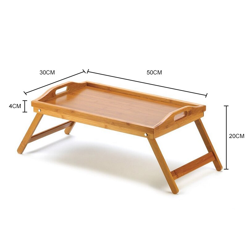 Foldbar bambus træ seng bakke morgenmad på sengen laptop skrivebord enkelt spisebord til sovesofa bord picnic med håndtag