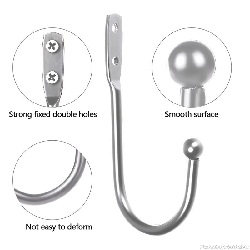 Aluminum Alloy Curtain Tieback Hook with Screws Wall Mount Heavy Duty U Shaped Hook Anti Deform Home Dorm Curtain Hook