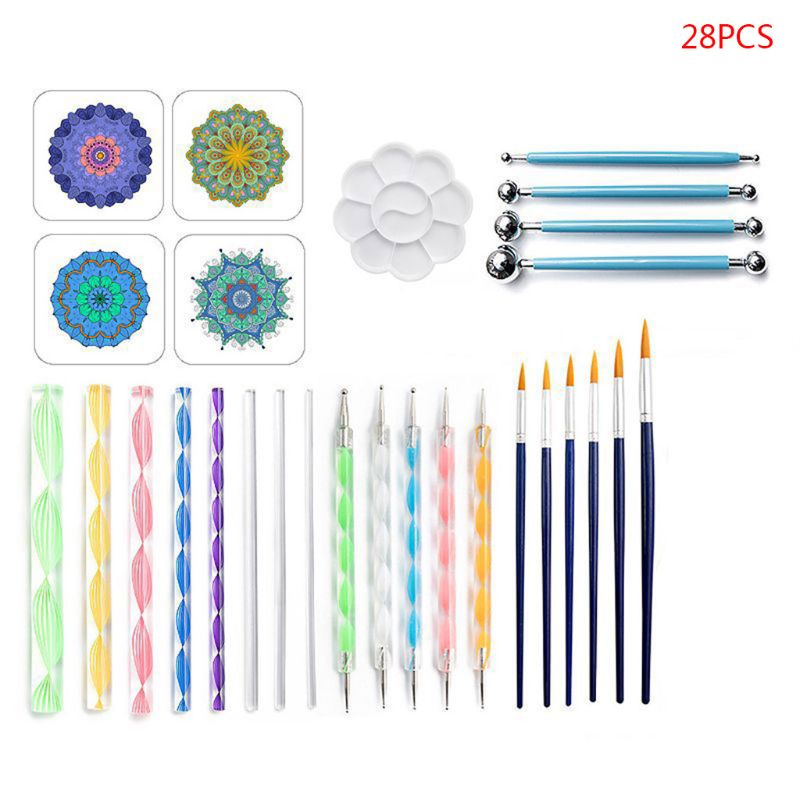 Kit de herramientas de punteado de Mandala de 28 Uds para pintar pluma de piedra de roca Plantilla de pintura artística Q6PA: Default Title