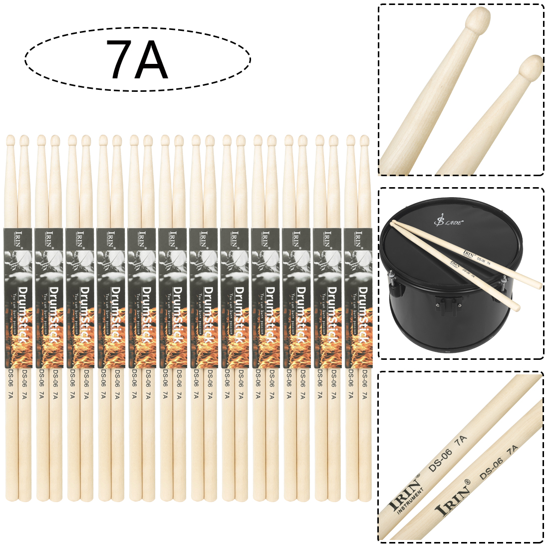 Baquetas de tambor IRIN 5A 7A, par de baquetas de arce, piezas de instrumentos musicales de percusión, accesorios de tambor resistentes de alta densidad: naranja