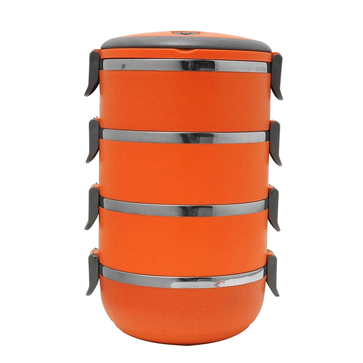 Four Tiers Stainless Steel Thermal Insulated Lunch Box Lock Container Food Storage Boxes (Orange): Orange