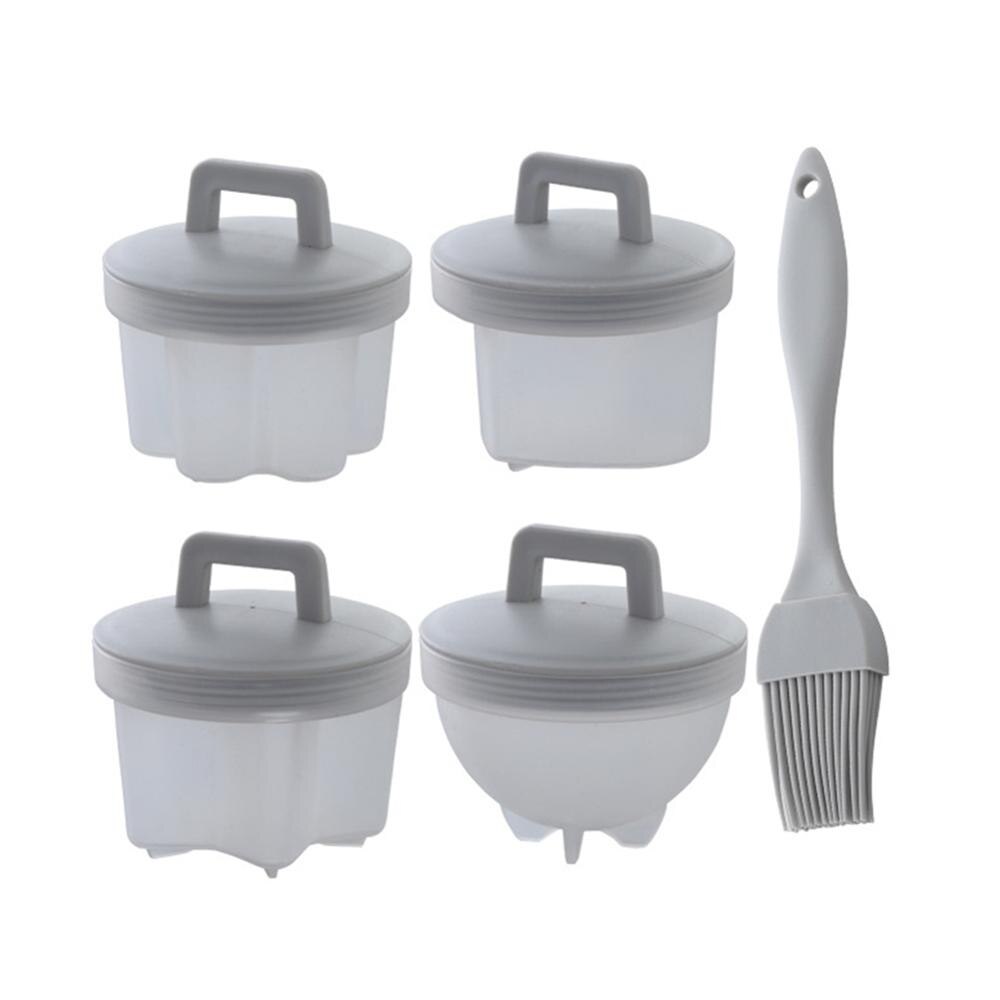 4 Stks/set Hartvormige Siliconen Eierkoker Gereedschappen Siliconen Gestoomde Egglette Fornuis Non-stick Gekookt Ei Cups: Grey