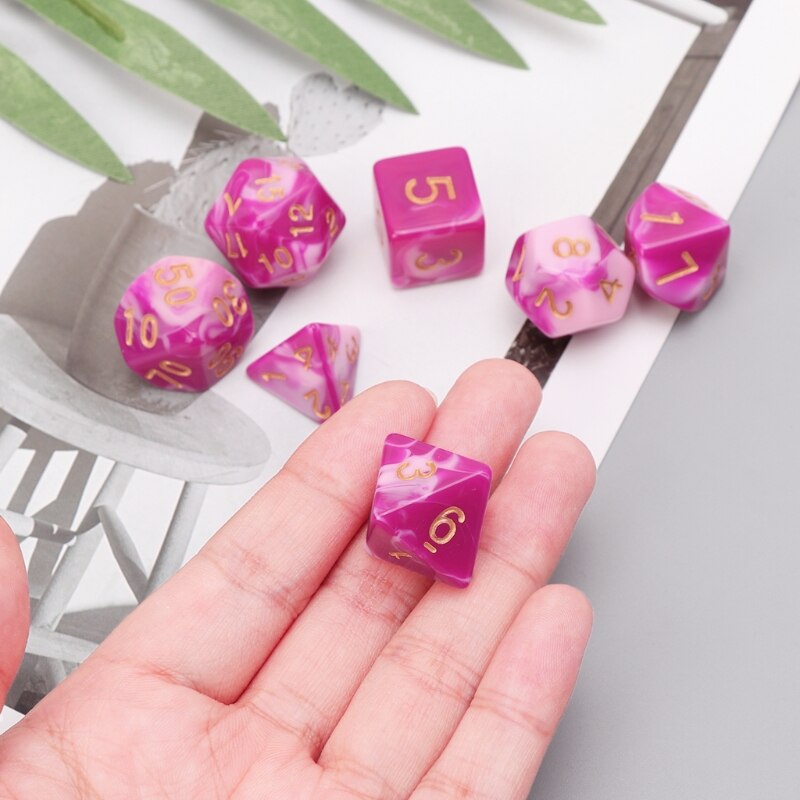 Jeu de dés à faces en acrylique rose vif, 7 pièces, avec lait blanc, pour donjons et Dragon D & D, jeu de police RPG