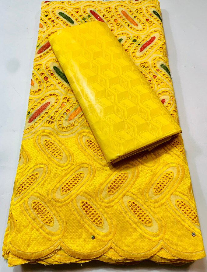 Dry Laces 2.5+2.5 Yards With Bazin Riche Fabric Swiss Voile Senegal African Wedding Bride Dress YKM111: AS PIC5