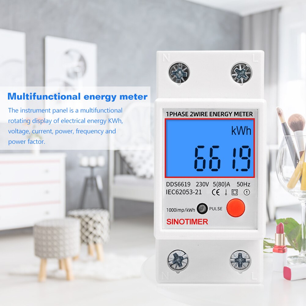 Single Phase Digital LCD Kwh Wattmeter Power Consumption Electric Din Rail