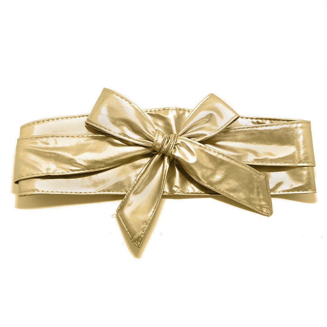 Neue Frauen Leder Gürtel Bowknot Binden Breiten Gürtel Bund Elegante Damen Silber wickeln Um Riegel Korsett schnallen Taille Gürtel: Gold