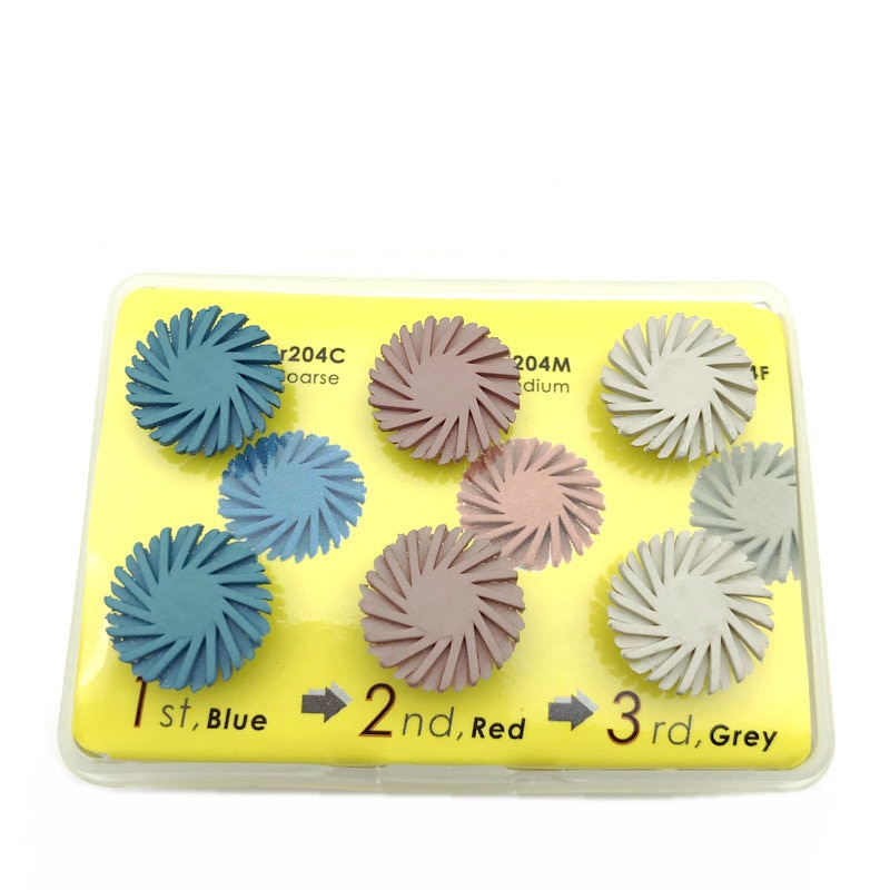 6 unids/set resina Dental compuesta pulido Kit disco espiral Flex cepillo fresas 3 colores mezclados