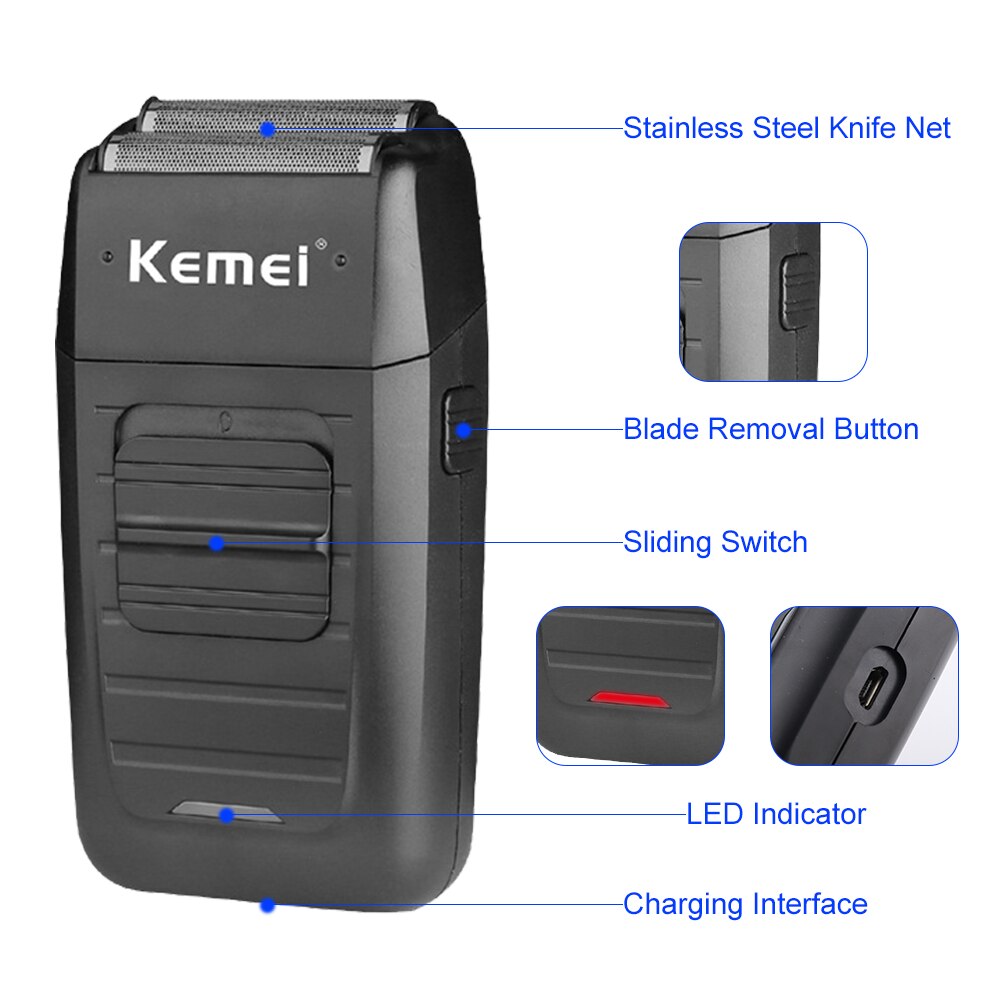 Kemei Electric Shaver Reciprocating Double-Net Razor Bald Machine Sideburn Razor For Men Face Care Multifunction Strong Trimmer