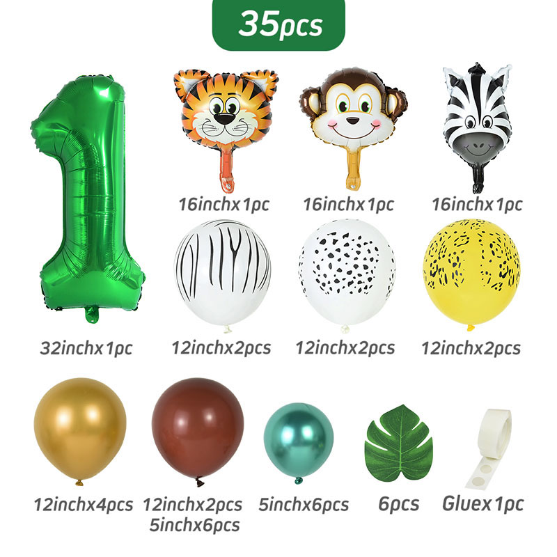 Conjunto de globos con número de animales de Safari para niños, decoración para de cumpleaños de 1 a 9 años, suministros para Baby Shower, 35 piezas