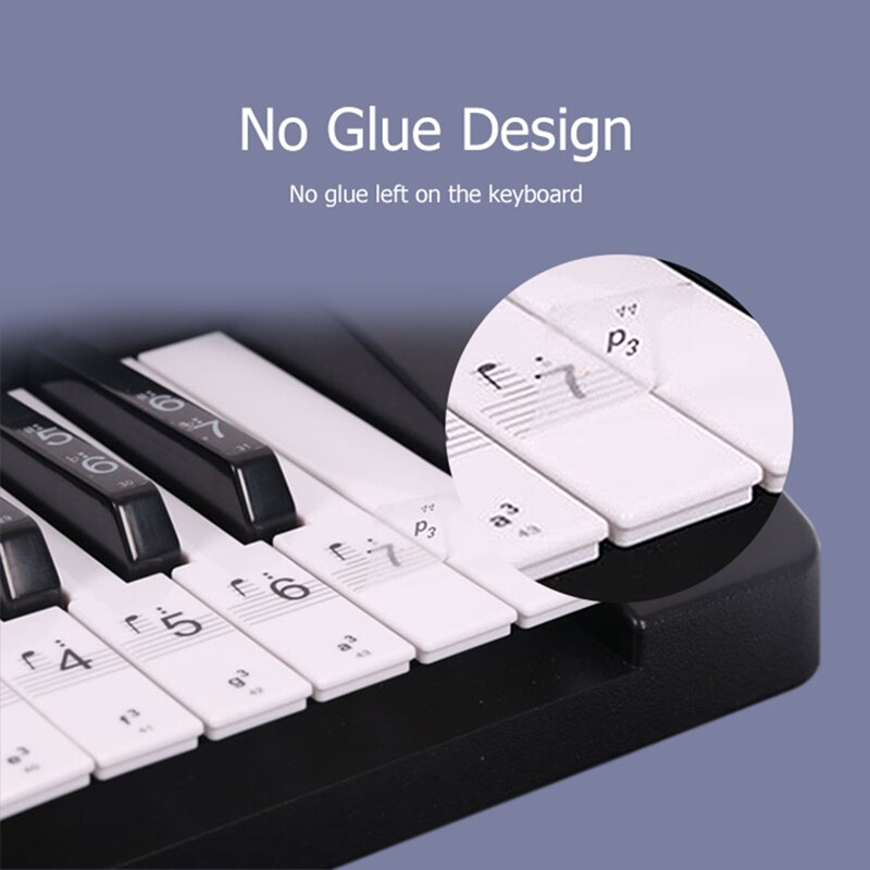 Piano Keyboard PVC Sticker Stave Note 54 61 88 Keys Piano Sticker Label Electronic Transparent Removable Kids and Beginners
