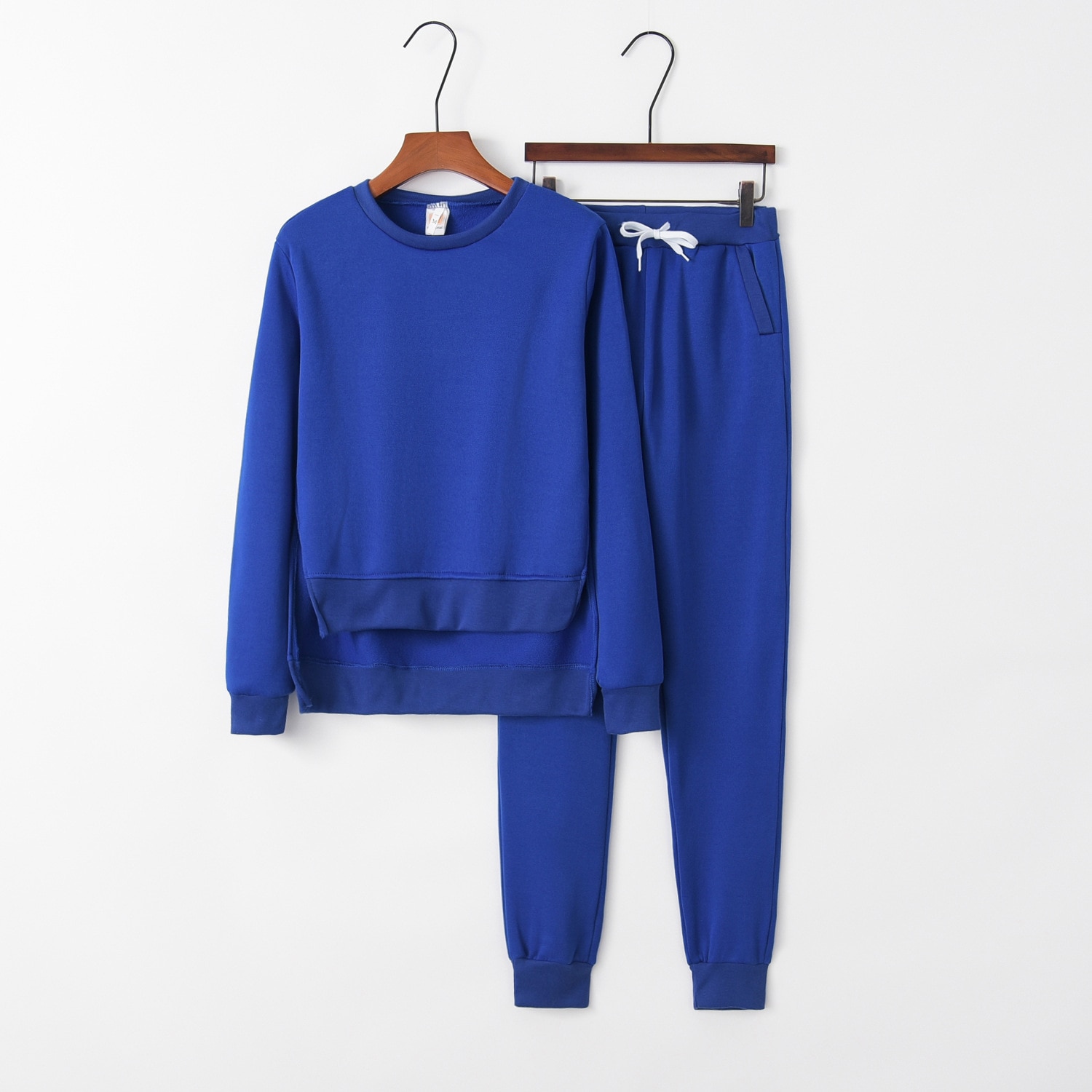 Solid Irregular Suit Set Women Tracksuit Two-piece Style Outfit Sweatshirt Sport Wear: Blue / S