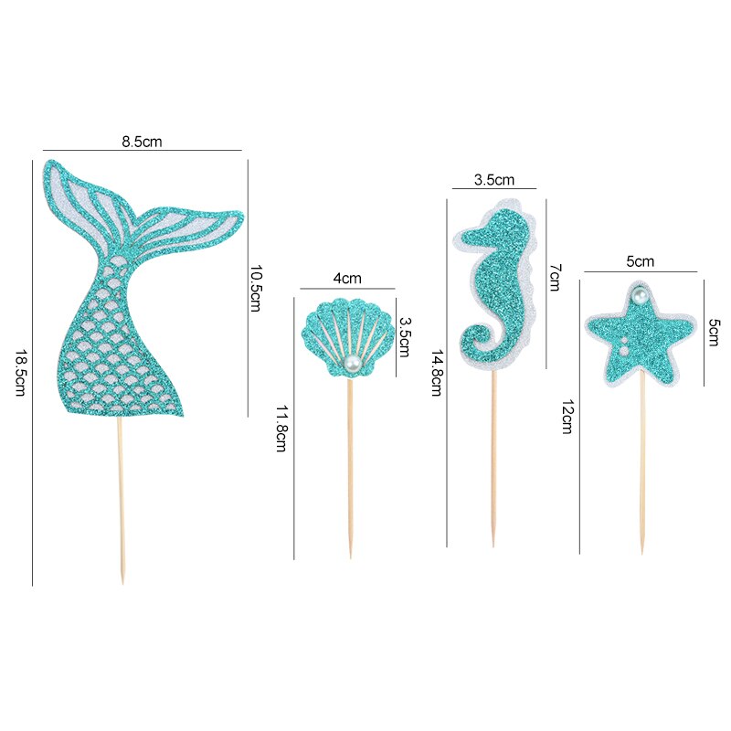 Adornos para pastel de cola de sirena y estrella de mar, decoración para de cumpleaños para niños, decoración para cupcakes, suministros para Baby Shower y boda, 4 unids/set por Set