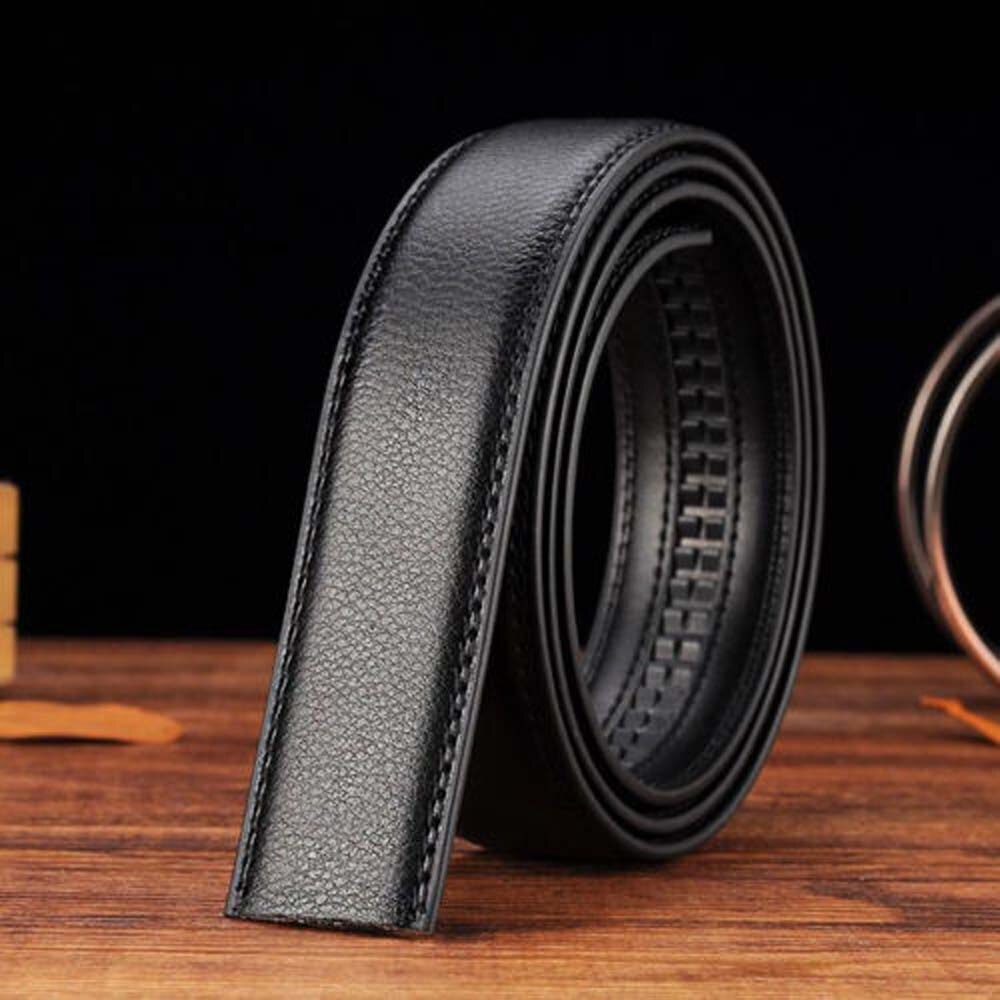 Luxury Men's Leather Automatic Ribbon Waist Strap Belt Without Buckle Business Style Waistband 3.5CM Width Black