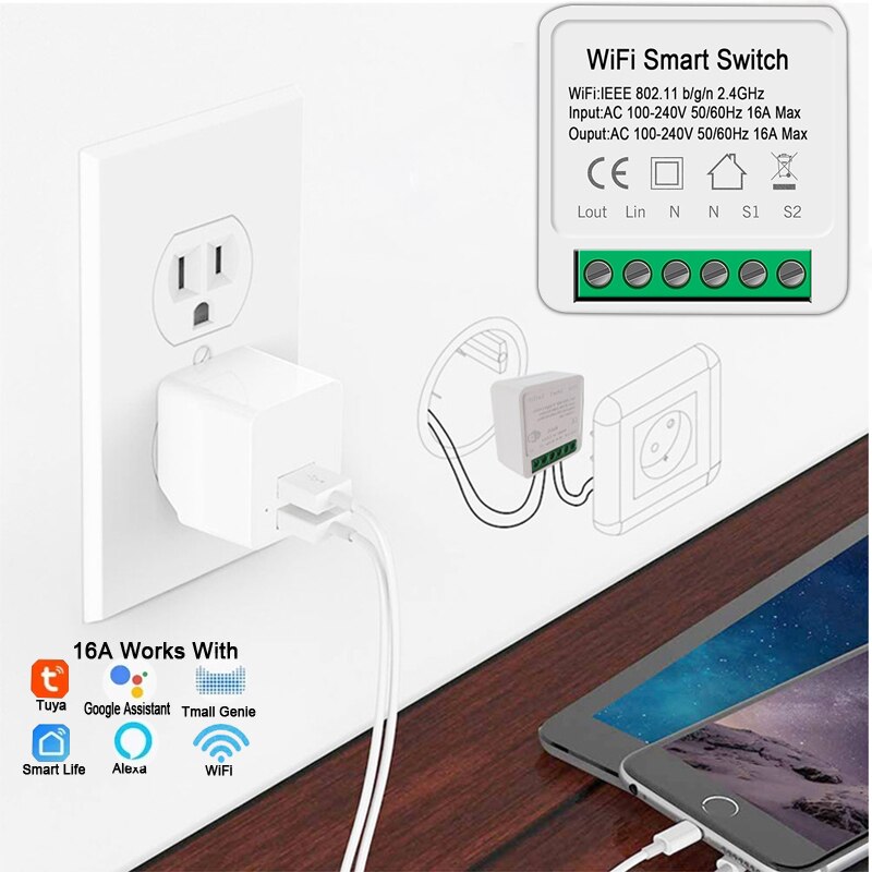 Smart WiFi Circuit Breaker Time Timer Relay Switch Smart Home House Voice Remote Control by Tuya App for Alexa Google Home