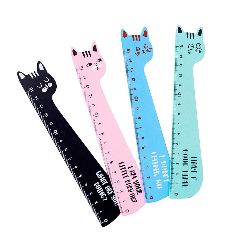 Cute Korean Cat Ruler Student Stationery Wooden 15cm Scale Measuring Ruler Girl Drawing Tool School Office Supplies