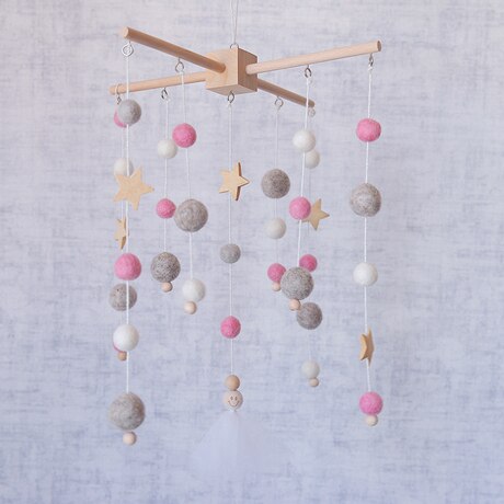 Baby Rattles Mobile Wooden Beads Trojan Wind Chimes Baby Toys For Kids Room Bed Hanging Decor Tent Decor Photography Props: Pink star