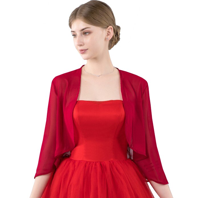 Champagner verrotten schwarz rosa grau Hochzeit Jacken wickelt Chiffon zucken Braut Bolero Jacke Mantel 3/4 Länge kappe Hülse Frauen Belero: Burgund