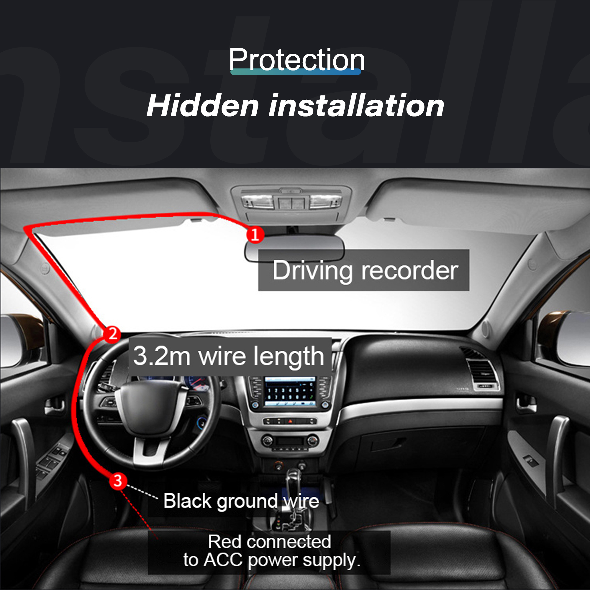 Car Dash Cam Wire 3.2m Mirror Mini Micro USB Charger Line DVR Hard Wire Cable Kit Video Recorder 12/24V To 5V Auto Dashcam Wire