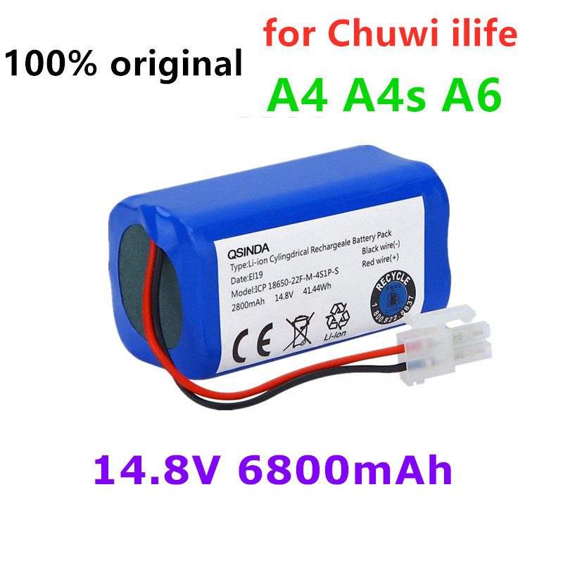 100% original Rechargeable ILIFE Battery 14.8V 12800mAh robotic vacuum cleaner accessories parts for Chuwi ilife A4 A4s A6: 14.8v 6800mAh