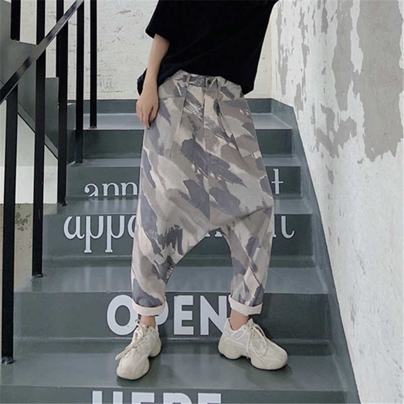 Zomer Mannen Camouflage Low Crotch Joggingbroek Hip Hop Mannelijke Baggy Harembroek Losse Joggers Onregelmatige Kruis Broek Mannen X9142