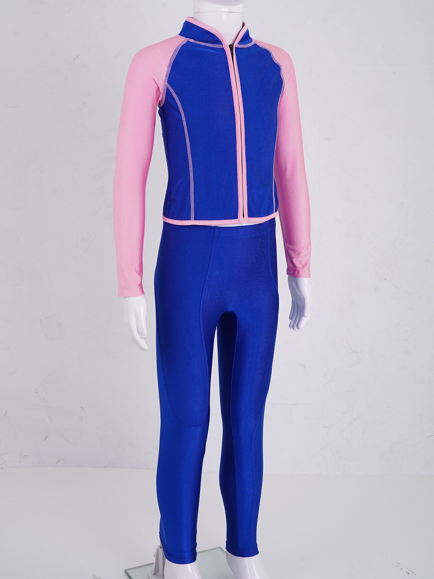 Toddler Girls Swimsuit Two-Piece Swimming Diving Bathing Suits Swimwear Long Sleeves Front Zipper Tops and Pants Set Rash Guards