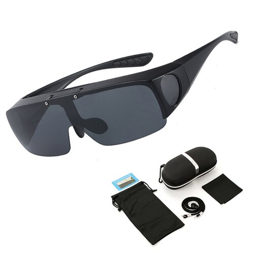 Fit Über Sonnenbrille Polarisierte Linsen Männer Frauen Angeln Sonnenbrille Abdeckung Für Myopie Gläser Goggles Sport Brillen: Black with case