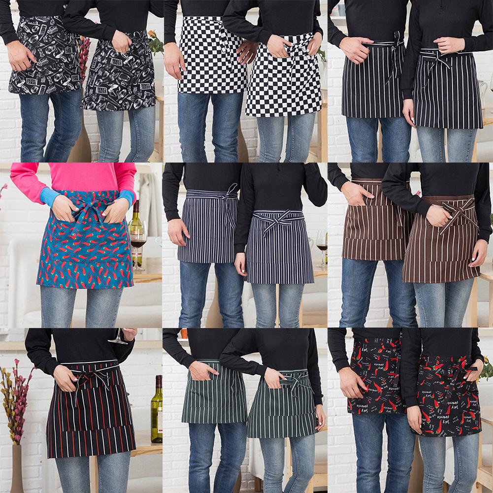 gestreift Plaid halb-Länge Kurze Taille Schürze mit Tasche Gastronomie Koch Kellner Bar
