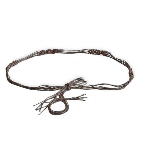 Bohemia grânulos feitos à mão corda trançada cintura feminina cinto cinta vestido cintura fina: Marrom escuro