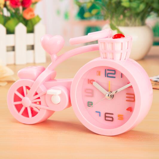motorcycle bicycle retro train alarm clock student home desktop decoration Alarm Clocks favor: bicycle pink