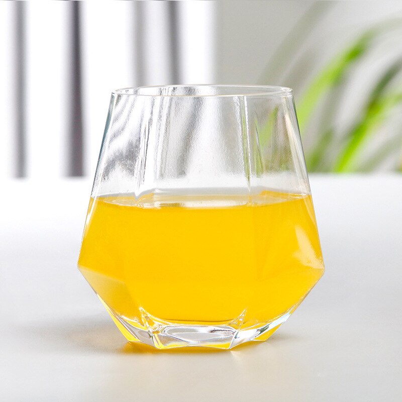 Sekssidig whisky krystallglass sklisikkert geometrisk gjennomsiktig diamantglass vann glassjuice glass melkeglasspar: F